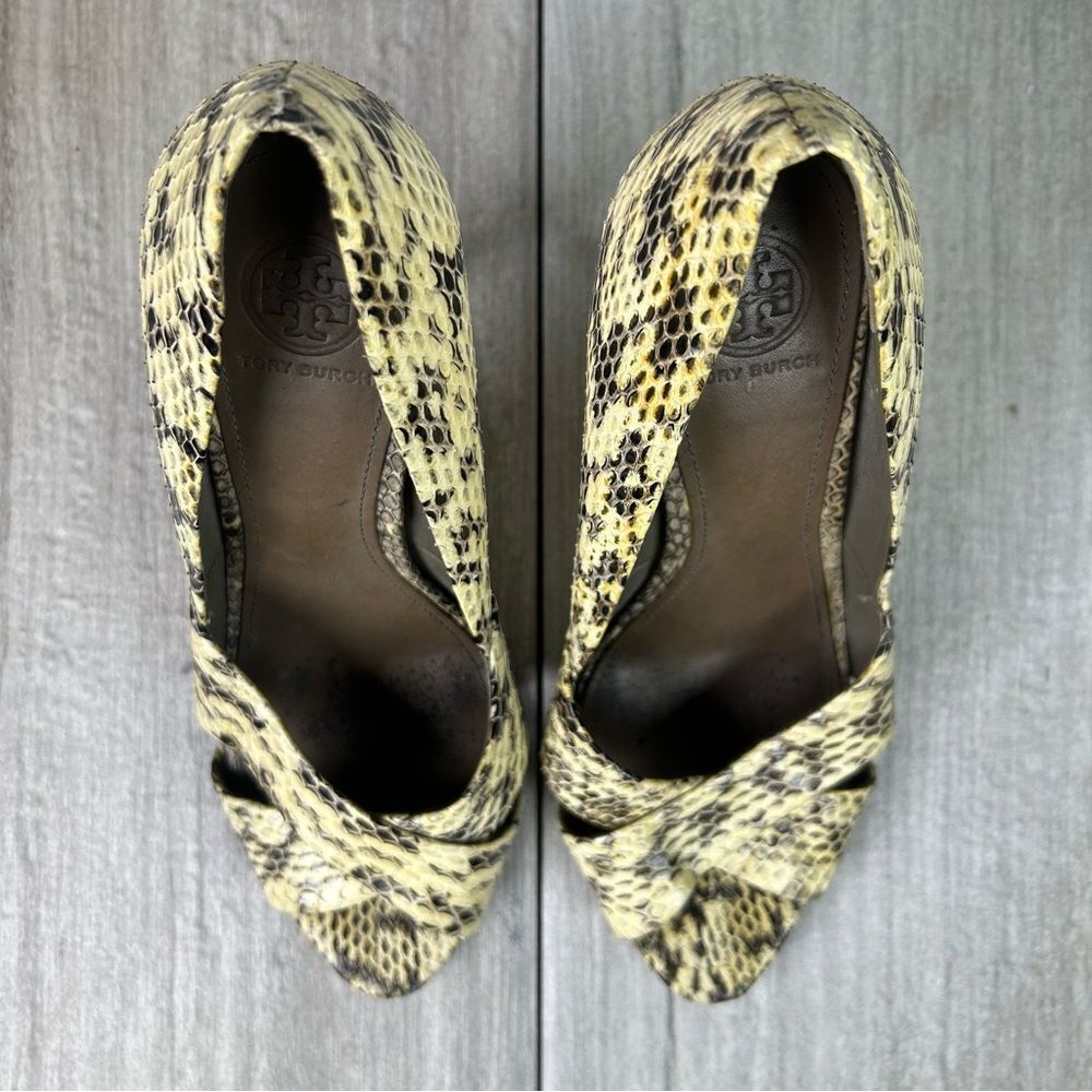 Tory Burch Snake Skin Pattern Open Peep Toe Heels Pumps Womens Size 8 - Picture 6 of 11